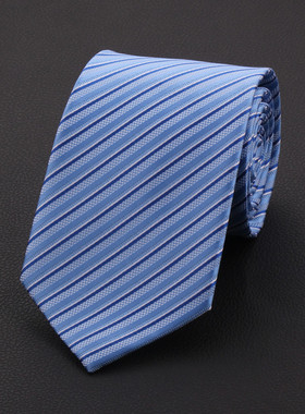 商务正装潮版婚礼新郎伴郎领带男女士 8cm商务正装浅蓝色条纹领带