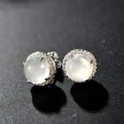 S925 silver natural jade Thai female Stud European temperament fan slim daughter earrings jewelry