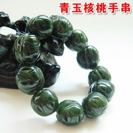 新疆天然和田玉手链青玉核桃手串正品玉石圆珠手串男女款玉手链
