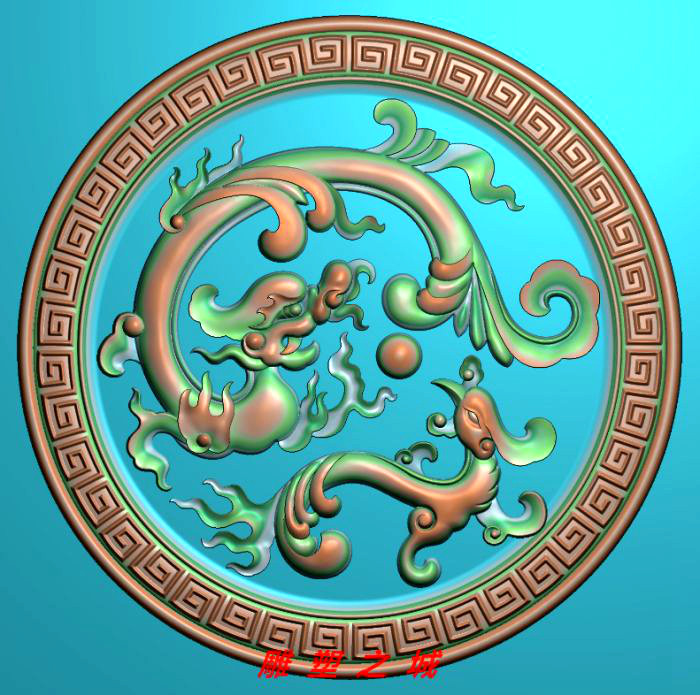 精雕图 灰度图 浮雕图 电脑雕刻图 圆仿古龙凤