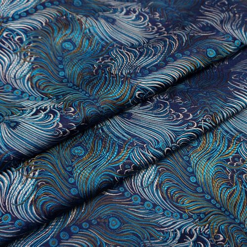 大气孔雀布料丝绸中国风织锦缎