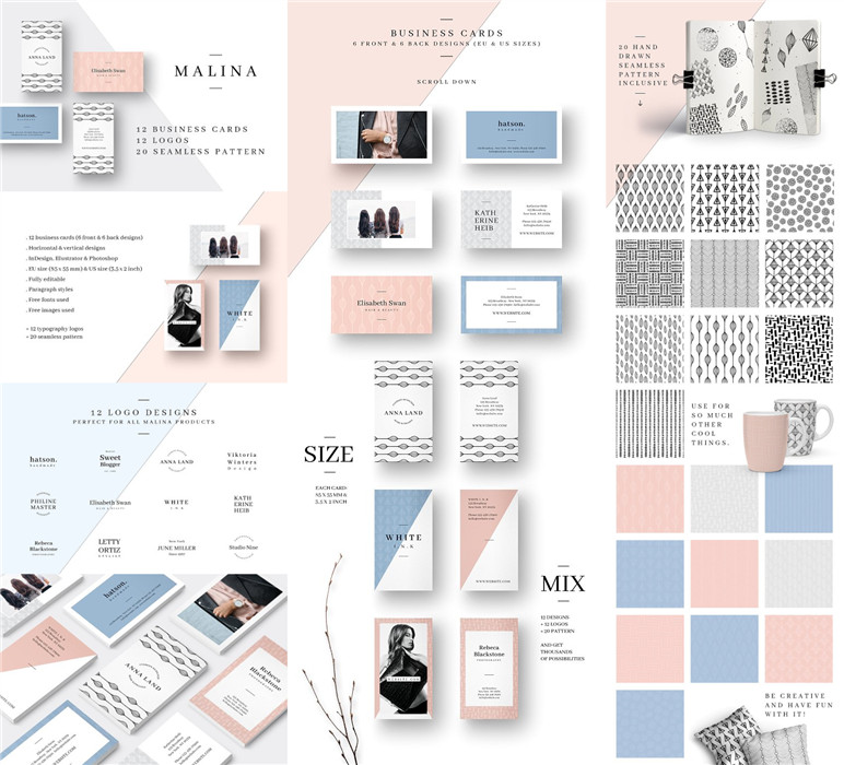 [460]12个简约现代商务名片logo尺寸AI矢量设计素材+PSD+InDesign