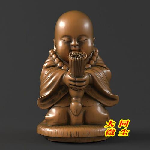 三维立体图 圆雕图 四轴  3D打印图 STL 模型  小和尚捧香