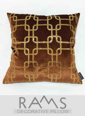 新古典样板房沙发床靠垫抱枕 丝绒亮片方环形几何刺绣花白蓝咖灰