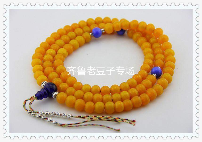 收藏品 老琉璃珠子10mm老蜜蜡黄琥珀黄手工料珠配珠佛珠DIY散珠