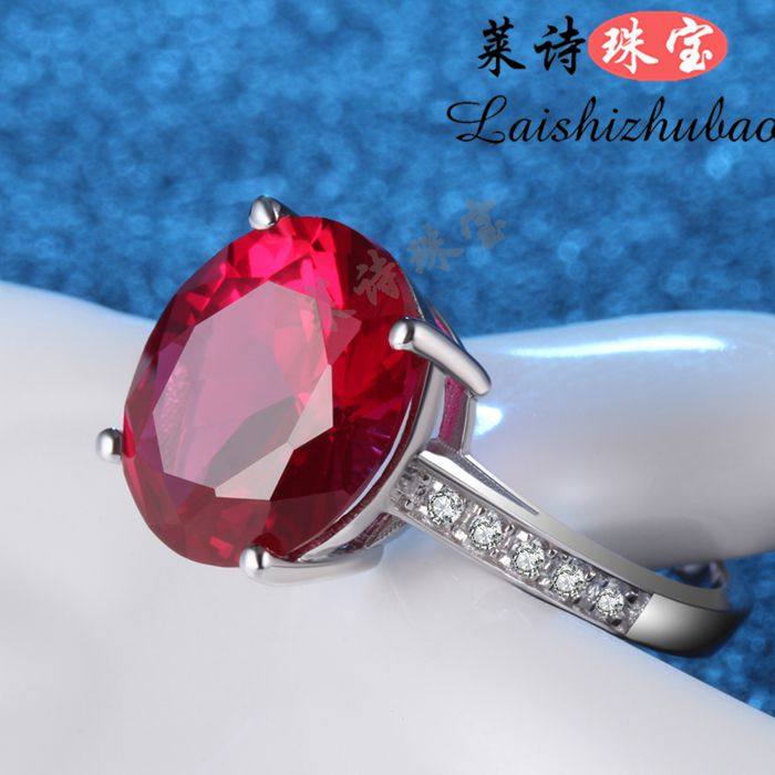 鸽血红宝石戒指女日韩个性彩色宝石指环纯银镀18k金镶嵌彩宝首饰