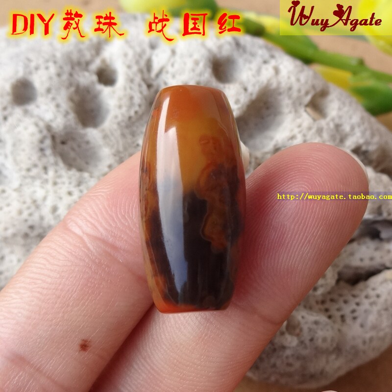 战国红玛瑙单珠草花diy饰品配件