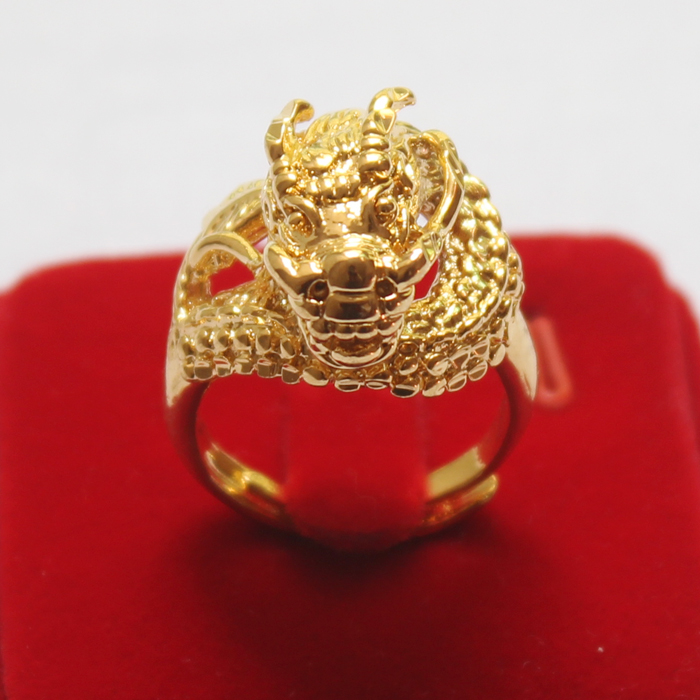 龙头镀金戒指男活口铜戒指男开口霸气沙金K金假黄金饰品久不掉色