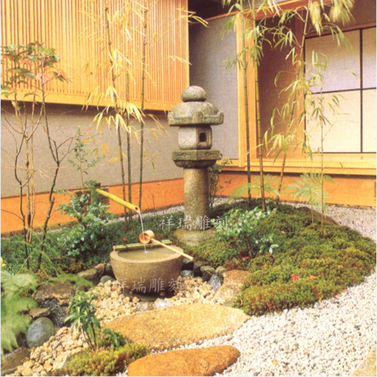 仿古石灯笼户外日式庭院装饰石盆水池青石槽水景观流水钵石雕鱼缸