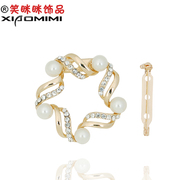 Package mail smiling rhinestone square buckle Joker Crystal brooch Pearl dual-use scarf ring scarves caught female