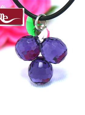 水晶透明项链多色纯银吊坠