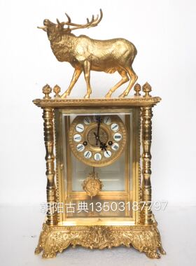 钟表 古典钟表 纯铜机械 欧式钟表观赏机械座钟纯铜镀金四明钟