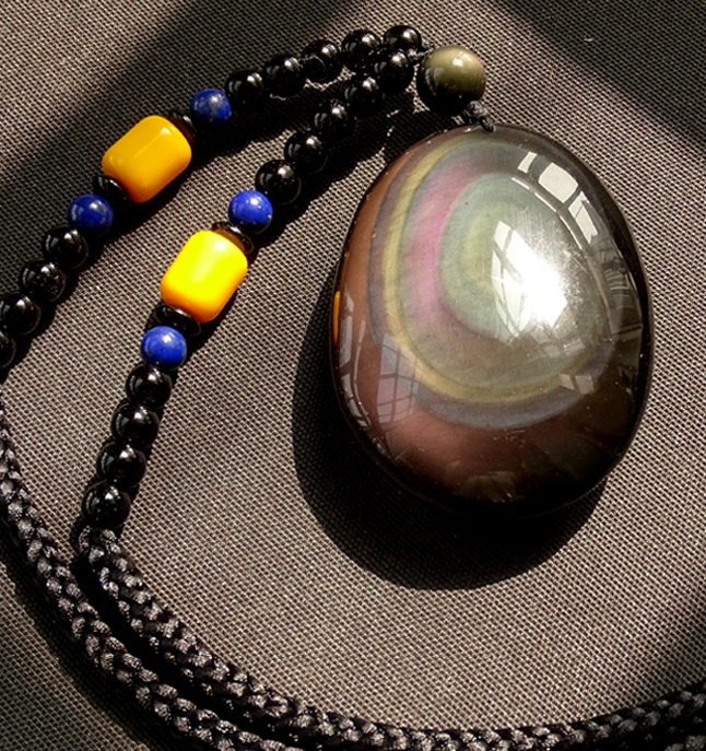 彩虹眼黑曜石毛衣链男女款吊坠