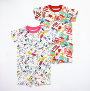 婴儿服装 短袖 夏款 日系短爬 连体衣 满印平角哈衣 清仓