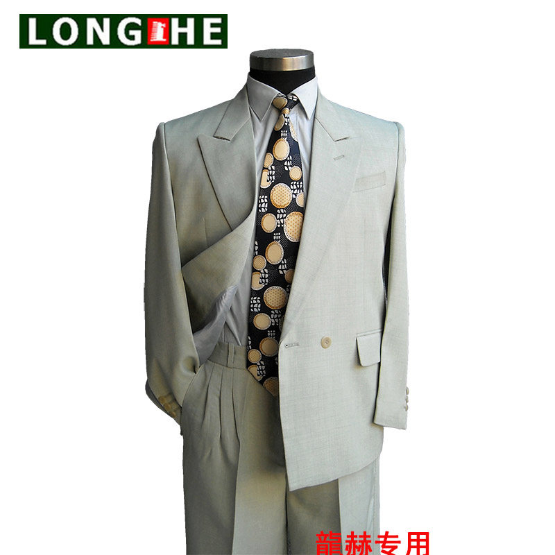 龍赫品牌中老年男士商务休闲浅色双排扣单件西服上衣加大码春外套