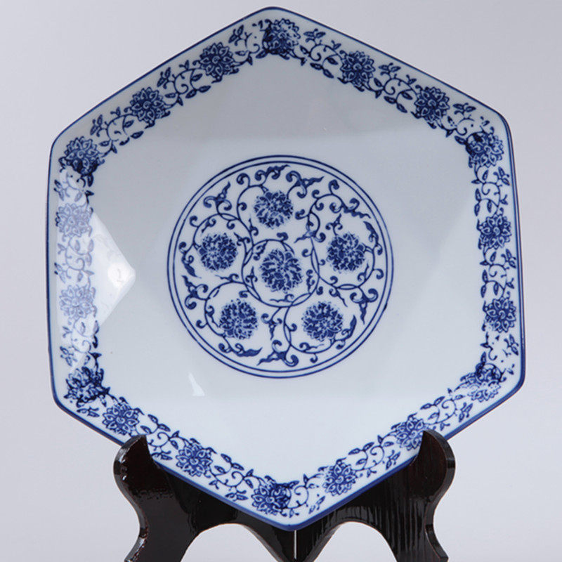 青花瓷小吃碟小吃盘陶瓷异形创意六角盘四方盘子点心盘汤盘菜盘