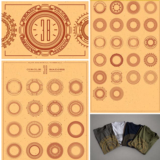 A2846矢量38个复古民族风格圆形线条图案 AI设计素材+PNG