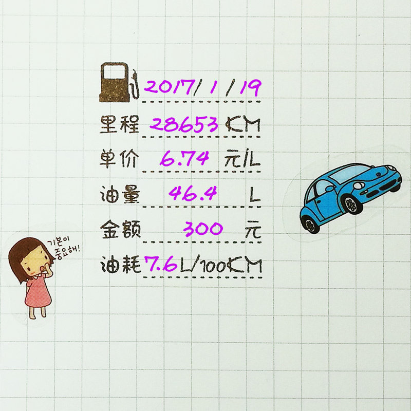 汽车加油记录 创意手账图章 个性手帐 装饰 光敏印章