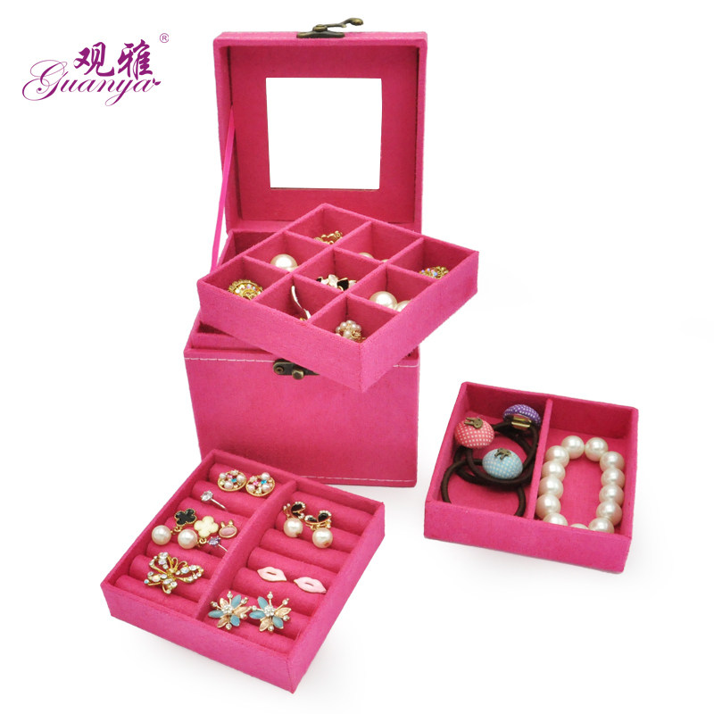 观雅经典韩国复古公主首饰盒木质三层手提饰品盒珠宝盒653-a8