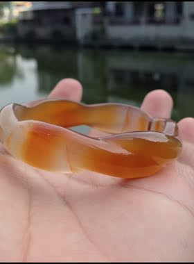 巴西天然原色无烧玛瑙手镯/纯手工麻花玉髓手镯女友正品礼物56119