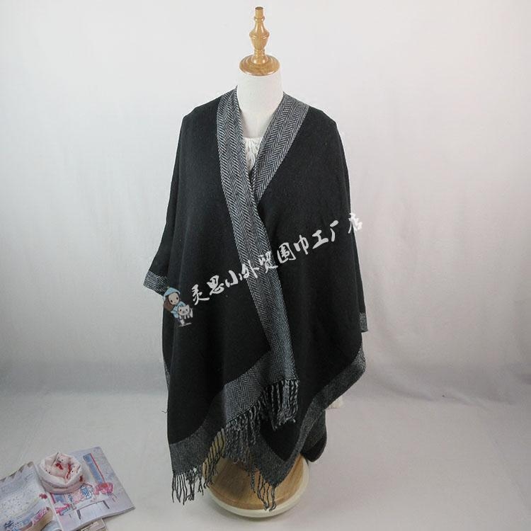 满28包邮外贸尾货黑色秋冬厚实保暖女士百搭欧美范儿流苏新款披肩