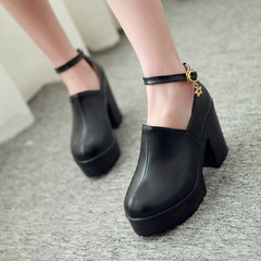 2015 spring round buckle shoes designer shoes fashion high heels platform chunky heels shoes retro shoes