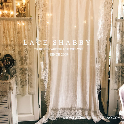 laceshabby进口定制南法乡村风格白色棉麻镂空钩花蕾丝布艺窗帘