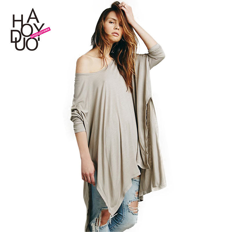 Haoduoyi European and American minimalist sexy wear long-sleeved T-shirt wild fashion cloak bat shirt shirt slit