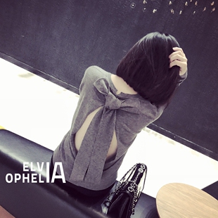 性感小心机蝴蝶结毛衣上衣女 早春显瘦大露背针织衫 Elvia Ophelia