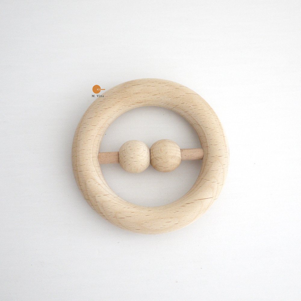 蒙氏教具新生儿教具蒙生蒙台梭利nido教具 原木无漆 圆形摇铃