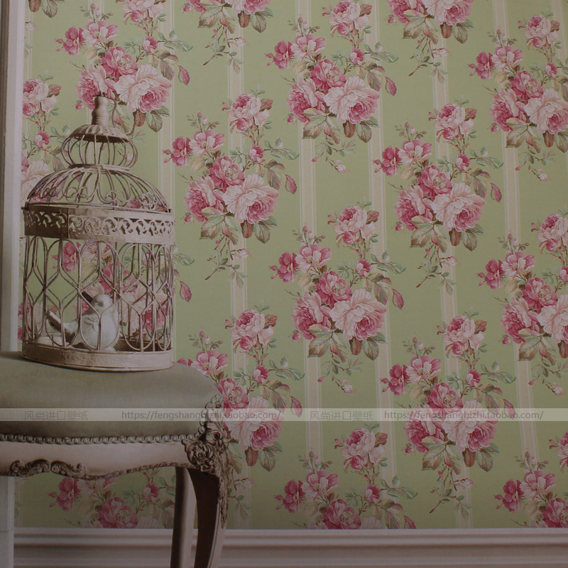 美式大花团方格abc进口背景墙纸