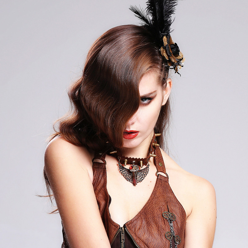 ╋魔叹╋DEVIL FASHION蒸汽朋克Steampunk蜂鸟水晶齿轮脖环 AS006