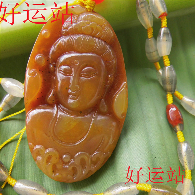 促销新款黄龙玉观音显灵吊坠玉石男女款挂件黄蜡石项链手工收藏品