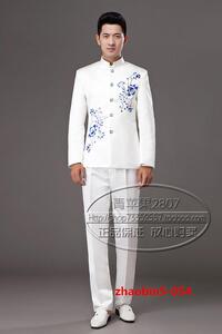 新款青花瓷立领民族中山装舞台表演大合唱男装套装主持司仪演出服