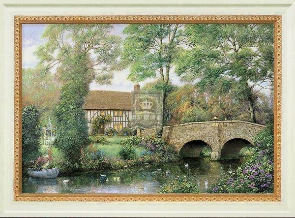 英国进口画芯高端美式卧室餐厅 欧洲乡村风景 挂画装饰画夏日小镇