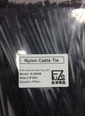 尼龙扎带 捆扎带 耐用扎线带 G-200IB 4*200 黑色 100PCS