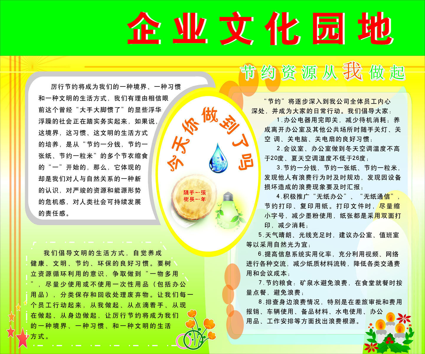 725海报印制展板写真喷绘贴纸74企业文化园地节约资源