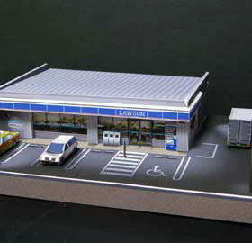 [777纸模型] 深夜的便利店 日本LAWSON超市商店 1:64建筑场景模型