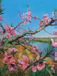 100%纯手绘油画客厅餐厅装饰画现代花卉无框画名画临摹周春芽桃花