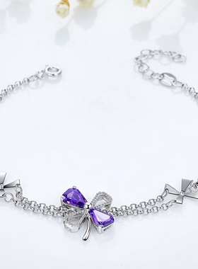 紫色四叶草时尚风生日礼物银手链