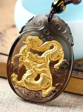 冰种镀金黑曜石饰品吊坠添贵