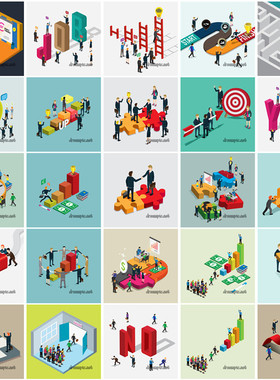 [568]AI矢量设计素材30张扁平化isometric风格商务商业概念信息图