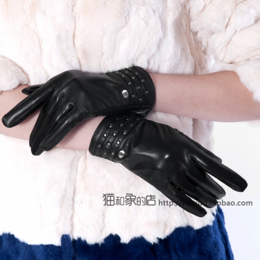 淑女礼盒女朋友手套羊皮铆钉紫色