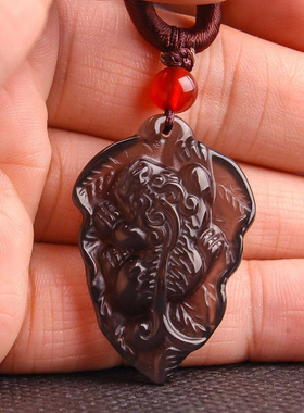 冰种黑曜石树叶一夜暴富貔貅吊坠