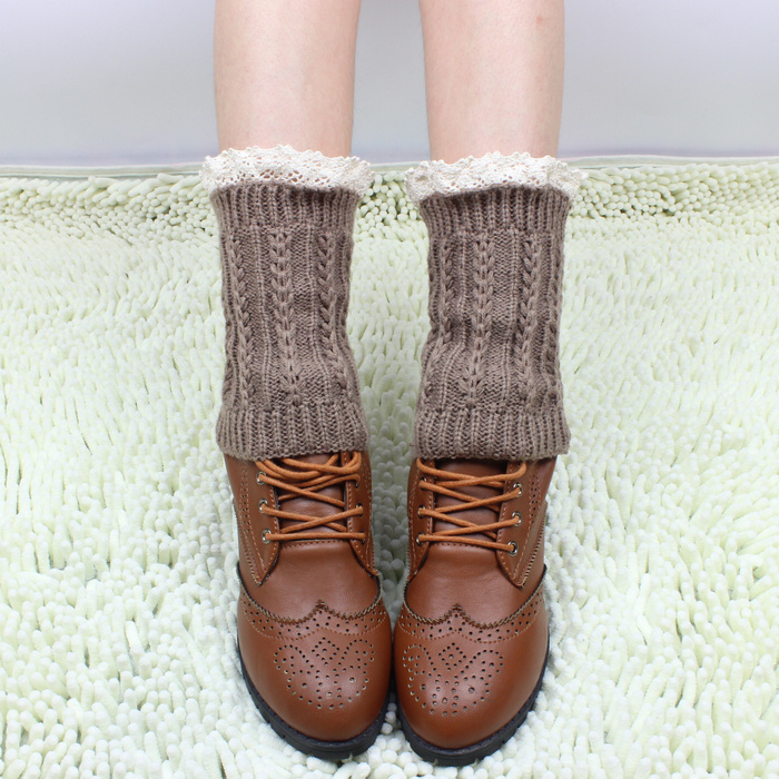 秋冬针织毛线女士短袜套保暖脚裸脚腕脚脖套韩版百搭花边鞋套靴套