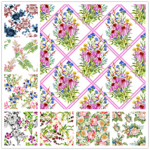 AI设计素材 A1196矢量彩色鲜艳水彩花朵四方连续背景图玫瑰菊花