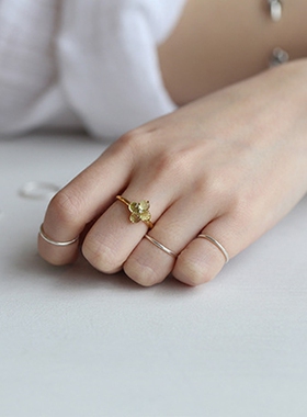 韩国纯银光面线条玫瑰金戒指