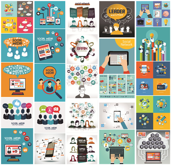 矢量设计素材 扁平化信息图互联网社交媒体人物云计算EPS格式25P