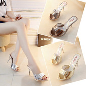 夏细跟透明水晶防水台一字拖凉鞋 天天特价 厚底鱼嘴女凉拖鞋