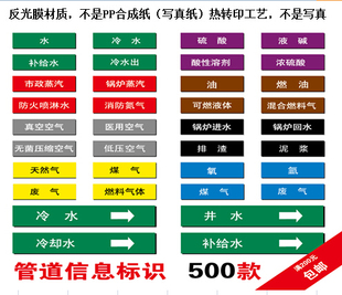 反光管道标识贴标签 介质安全标识 消防标识直销1元 流向箭头标识